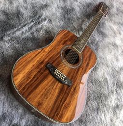 12 string 41 inch full KOA wood abalone inlaid acoustic guitar2523374