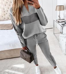 Designer women Grey patchwork tracksuits zipper print long sleeve hoodies topspants two piece set outfits casual jogging suits pl3237371