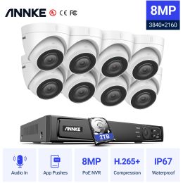 Knives Annke H800 8mp 4k Ultra Hd Poe 8ch Nvr Turret Security Camera System with 4pcs 4k Wired Outdoor Audio Recording Cameras