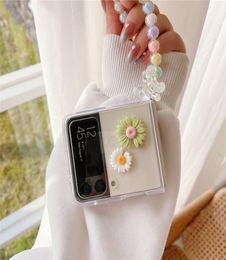 Cute Flower Bear Hand Chain Cases For Samsung Galaxy Z Flip 3 5G Full Protection Hard PC Colorful Bracelet Cover2285816