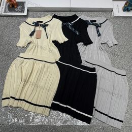 Two Piece Dress For Women Short Sleeved Knitwear Pleated Skirt Set Streetwear Fashion Clothes