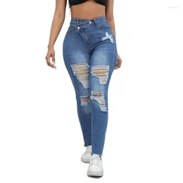 Women's Jeans Sexy Women High Waist Slim Ripped Hole Street Trousers Stretch Pencil Pants Trendy Black Leggings Plus Size