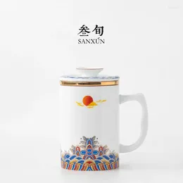 Mugs |Three Ten-day Sun Mark Cup With Cover Filtration Separation Of Tea Office Glass Ceramic Colored Enamel