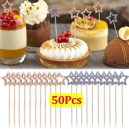 Disposable Flatware 50Pcs Bamboo Skewers Fruit Snack Dessert Fork Star Sticks Cocktail Picks Christmas Party Table Decorations
