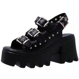 HBP Non-Brand Dropshipping Custom Gothic Buckle Womens Platform Sandals Summer Trendy Wedge Sandals Shoes