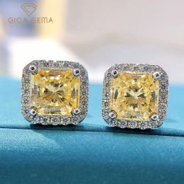 Rings GICA 925 Sterling Silver 7*7mm Pink Yellow High Carbon Diamond Stud Earrings For Women Sparkling Wedding Fine Jewellery Gift