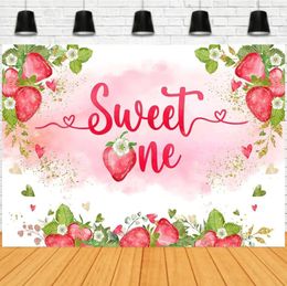 Party Decoration Sweet One Backdrop Berry Birthday Decorations Strawberry Girls 1st Pographic Background Banner Decor
