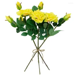 Decorative Flowers Of 6 Real Touch Yellow Artificial Rose Stems 19"