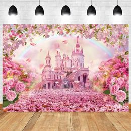 Party Decoration Fairy Tale Pink Castle Background Princess Girls Birthday PartyFairy