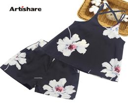 Clothes For Girls Flower Vest Short 2PCS Summer Kids Girl Teenage Clothing 6 8 10 12 13 14 Year 2108044480175