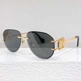 SS2024 Brand designer oval frameless sunglasses HW5092 sexy women fashionable metal glasses with oversized metal logo on the side UV400 Lady rimless sunglasses