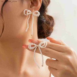 Charm Salircon Elegant Imitation Pearl Bow Stud Earrings Korean Charm Beaded Earrings Charming Bride Wedding Party Jewellery Gifts240408