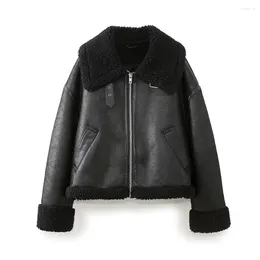 Women's Jackets UNIZERA 2024 Autumn/Winter Wear Fashion Casual Versatile Leather And Fur Integrated Motorcycle Jacket Coat