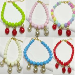 Dog Collars Colored Pearl Pet Collar 3 Diamond Pendants Adjustable Cat Necklace For Supplies Princess Accessories