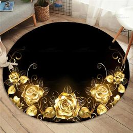 Carpets Fashion Round HD Printing Rose Carpet Family Anti-skid Gold Pattern Floor Mat Children's Bedroom Living Room