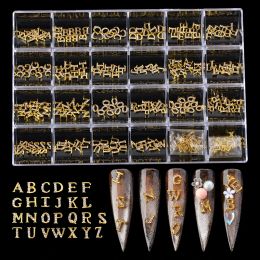 Decorations 260pcs Letters Nail Charms Kit Gold/Silver/Rose Metal Designer Nail Rhinestone Jewellery Alphabet 3D Nail Art Diamonds Decorations