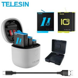 Cameras TELESIN 3Pack Battery 1750mAh For GoPro 9 10 11 3 Slots Charger TF Card Reader Storage Charging Box for GoPro Hero 9 10 11