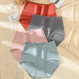Women's Panties 4Pcs Cotton High Waist Body Shaper Underwear Breathable Underpants Ladies Briefs Solid Plus Size Female Lingerie