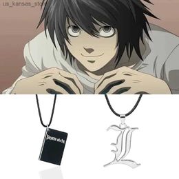 Pendant Necklaces Anime Death Note Necklace Black Note Book Pendant Rope Chain Jewellery Necklace for Fan Cosplay Prop Gift Accessories240408