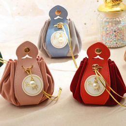 Gift Wrap Luxury Drawstring Flannel Pouch Sachet Bag For Jewellery Wedding Candy Boxes With Pearl String Decor Favours Bags