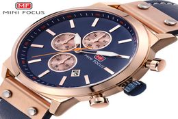 MINIFOCUS Antique Men Leather Band Quartz Movements Watch Luxury Chronograph Quartz Watches Men Blue Date Analog Watch MF0110G9339639