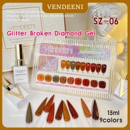 Gel Vendeeni 15ml 9 Color/set Maple Leaf Red Glitter Broken Diamond Gel Nail Polish Soak Off UV Led Caramel Brown Nail Art Varnish