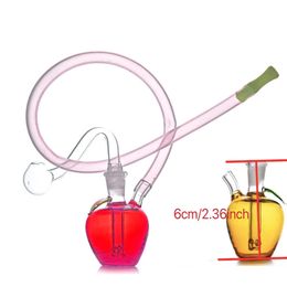 Wholesale protable Red Yellow apple Shape smoking water bongs pipe Colourful Ice Catcher bubbler glass dab rig bong with oil burner bowl and silicone hose straw