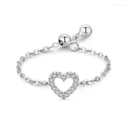 Cluster Rings Light Luxury 925 Women's Fashionable European And American Niche Design With Silver Heart-shaped Chain Links