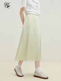 Skirts FSLE Temperament A-Line Satin Skirt For Women Elegant Light Green Ladylike Style Mid-length Hip Female Summer