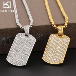 Pendant Necklaces High Quality Full Stone Square Tag Necklace For Men Hip Hop Stainless Steel Personalized Party Jewelry Charms Gift