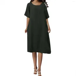 Casual Dresses Womens And Art Loose Stitching Solid Color Round Neck Short Sleeved Dress Wrap V Midi For Women