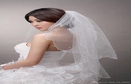 Latest Design Fashion Pearls Short Bridal Veils 2 Layers Ivory White Tulle Wedding Veils Bridal Accessories Cheap9942029