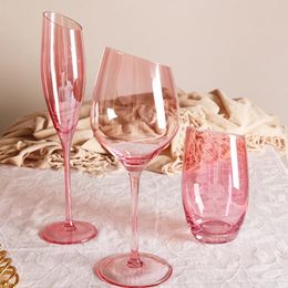 Flamingo Slanted Champagne Wine Glasses Water Cup Set Crystal Light Luxury Retro Goblet Home Pink HighValue Bordeaux Glass 240408