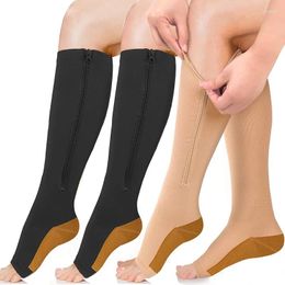 Women Socks Compression With Zipper Knee High 15-20 MmHg Open Toe Support Sock For Men