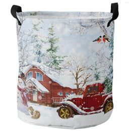 Laundry Bags Christmas Winter Snowflake Snowman Truck Blue Dirty Basket Foldable Home Organizer Kids Toy Storage