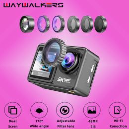 Cameras Mini 5k Action Camera 4k 60fps Dual Screen Eis Video Shooting with Philtre Lens Waterproof Wifi Sport Cam for Motorcycle Helmets
