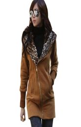 Whole Autumn winter jacket women Korean leisure leopard hooded thick sweater coats large size cardigan coat long vestidos LBD4656362