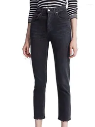 Women's Jeans Autumn Winter Women Dark Grey And Blue Casual High Waist Straight Cropped