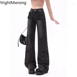 Women's Jeans Gradient Woman 2024 Harajuku Streetwear Loose Low Rise Vintage Multi Pocket Full Length Cargo Pants