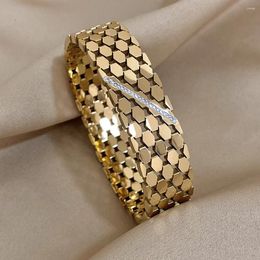 Bangle Greatera Chunky Inlaid Rhinestone Geometric Wide Stainless Steel Bangles Bracelets For Women Gold Color Charm Waterproof Jewelry