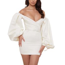 High Quality Strapless V-neck Womens Dress Large Bubble Sleeve Slimming Sexy Wrap for Women