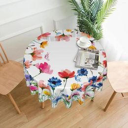 Table Cloth Spring Floral Tablecloth - Butterfly Round Print Polyester Washable Cover For Kitchen Dining Room / Wedding