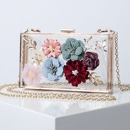 Transparent Purse Womens Shoulder Bag Luxury High Quality Flowers Handbag Evening Clutch Clear Acrylic Designer Ladies Bag 240402