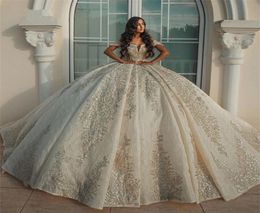 Plus Size Puffy Princess Ball Gown Wedding Dresses Sequins Tulle Lace Appliques Luxury Formal Dubai Bride Dress Custom Made 20234458043