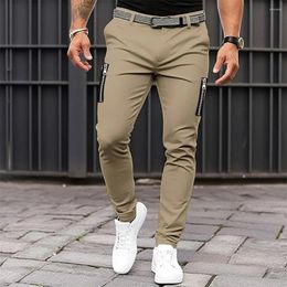 Men's Pants Men Casual Trousers Stylish Zipper Decor Slim Fit With Button Closure Pockets Breathable Mid Waist For Four