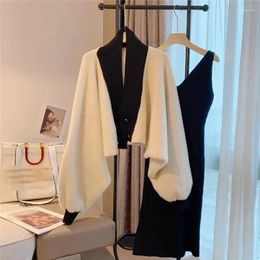 Work Dresses 2024 Long Sleeve Temperament Gentle Style Wear Set Women's Small Fragrance Short Sweater V-Neck Knitted Skirt Two Piece