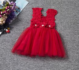 newest Retail Fashion girls Lace Crochet Vest Dress sundress Princess Girls sleeveless crochet vest Lace dress baby party dress ki1455537