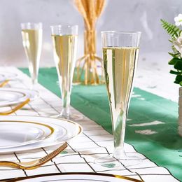 Disposable Cups Straws 5PCS Creative Champagne Flutes Plastic Gold Powder High Legged Wine Glasses Wedding Party Cocktail