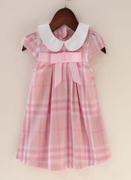 whole Baby girls Cotton plaid cute doll neck princess dress with bow girl fashion Korean dress chilldren Designers Clothes Kid1152150