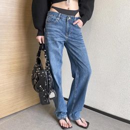 Women's Jeans Chic Casual Loose Straight Sexy Hollow Out Women Pants High Waist Female Wide Leg Denim Trousers Streetwear 2024 WJ3